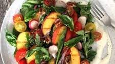 Summer Salad and Grilled Peaches with Creamy Yogurt Dressing