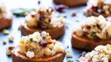 Sweet Potato Rounds with Goat Cheese, Cranberry, Apple, and Pecans