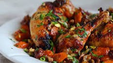 Sweet & Spicy Roast Chicken with Carrots, Dates & Pistachios