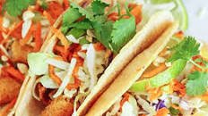 Thai Fish Tacos with Spicy Peanut Sauce
