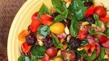 Tomato Nasturtium Salad with Dates and Pistachios