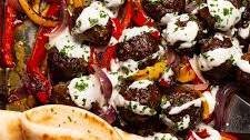 Tray bake dinner: lamb kofta meatballs