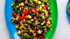 Ackee and Vegetable Stir Fry with Rice and Peas