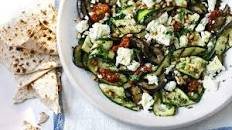 Aubergine, courgette and feta salad