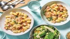 Bacon Gnocchi Carbonara with Spinach & Pear Salad