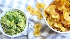 Baked Plantain Chips with Spicy Guacamole