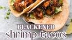 Blackened Shrimp Tacos with Smashed Avocados and Slaw