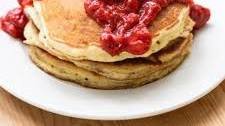 Buttermilk Pancakes with Strawberry Rhubarb Sauce