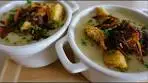 Celery Soup With Crispy Buttered Onions And Garlic Croutons