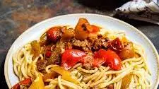 Cheat's lagman – Uyghur inspired lamb with noodles