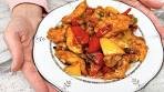 Chicken breast with bell peppers in sweet and sour sauce