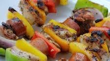 Chicken, Sausage and Vegetable Kebabs