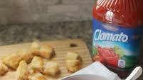 Clamato tomato soup with grilled cheese croutons