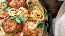 Creamy Tuscan Pasta with Italian Chicken Meatballs