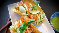 Crispy Asian Fish Tacos with Lemon Kosho Hot Sauce