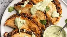 Crispy Baked Ground Turkey Tacos with Avocado Sauce