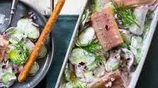 Cucumber and radish salad with smoked eel