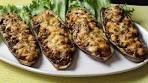 Eggplant boats with cheese and mushrooms, baked in the ...