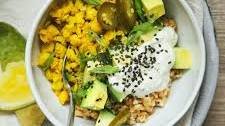 Farro Breakfast Bowl with Turmeric & Scallion Scrambled Chickpeas