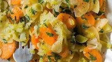 Fast braise of leek, potato, swede and carrot