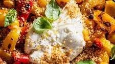 Grilled Bell Peppers with Burrata and Bread Crumbs