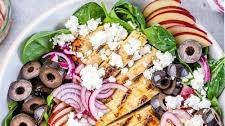 Grilled Chicken Apple and Feta Spinach Salad