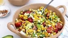 Grilled corn, feta and avocado salad