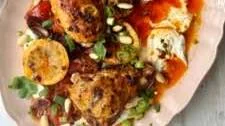 Harissa Chicken with Labneh, Roasted Red Peppers and Red Onion