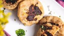 Llapingachos con Salsa de Mani: Vegan Ecuadorian Stuffed Potato Cakes made with Warm Peanut Sauce