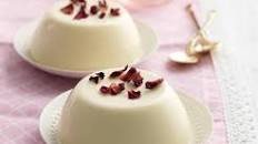 Lychee Panna Cotta with Rosewater Syrup