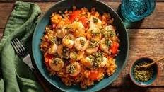 Mediterranean garlic shrimp with Spanish rice