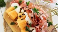 Melon, Proscuitto and Mozzarella Skewers