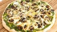 Mushroom Onion Pesto Pizza