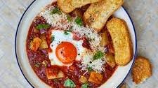 'Nduja Baked Eggs With Cheesy Ciabatta