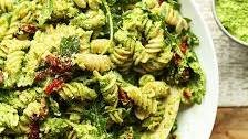 Pea Pesto Pasta with Sun-Dried Tomatoes & Arugula (Vegan + GF)