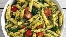 Pesto Penne with Spinach and Blistered Tomatoes