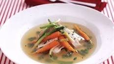 Poached chicken with baby vegetables