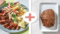 Quick Double Balsamic-Glazed Beef Rump with Creamy Potato Salad & Rainbow Slaw