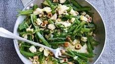 Quick-fried runner beans with cheddar & hazelnuts