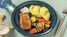 Quick Herb-Crusted Salmon & Mash with Parmesan & Sautéed Veggies