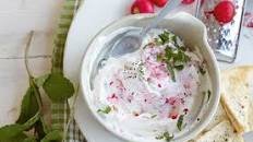 Radish tzatziki dip with crisp flatbreads