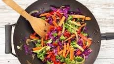 Rainbow stir-fry with peanut sauce