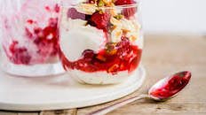 Raspberry-Pistachio Meringue with Spiced Whipped Cream
