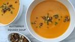 Recipe for Butternut Squash Soup with Sweet and Spicy Pepitas
