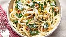 Recipe: Spaghetti with Mascarpone, Meyer Lemon, Spinach, and Hazelnuts