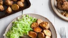 Rhubarb & ginger glazed chicken with spiced roasted potatoes & greens