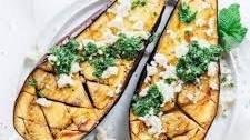 Roasted Eggplant with Feta & Mint Sauce