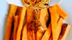 Roasted Sweet Potato Wedges with Hot Honey Drizzle