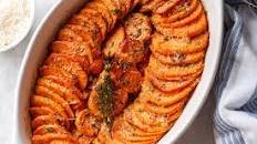 Roasted Sweet Potatoes with garlic and Parmesan