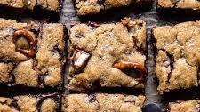 Salted Pretzel Snickers Chocolate Chip Cookie Bars